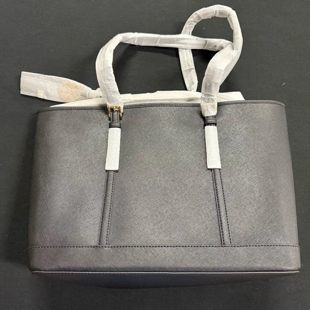 New Michael Kors Black Jet Set Travel Large Saffiano Leather Tote Bag